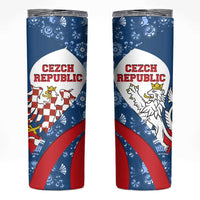 Czech Republic Skinny Tumbler with Blue Red Folk Pattern Design and National Lion Emblem - Wonder Print Shop
