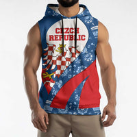 Czech Republic Sleeveless Hoodie with Blue Red Folk Pattern Design and National Lion Emblem - Wonder Print Shop