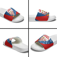 Czech Republic Slide Sandals with Blue Red Folk Pattern Design and National Lion Emblem - Wonder Print Shop