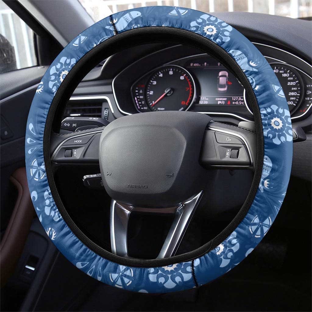 Czech Republic Steering Wheel Cover with Blue Red Folk Pattern Design and National Lion Emblem - Wonder Print Shop