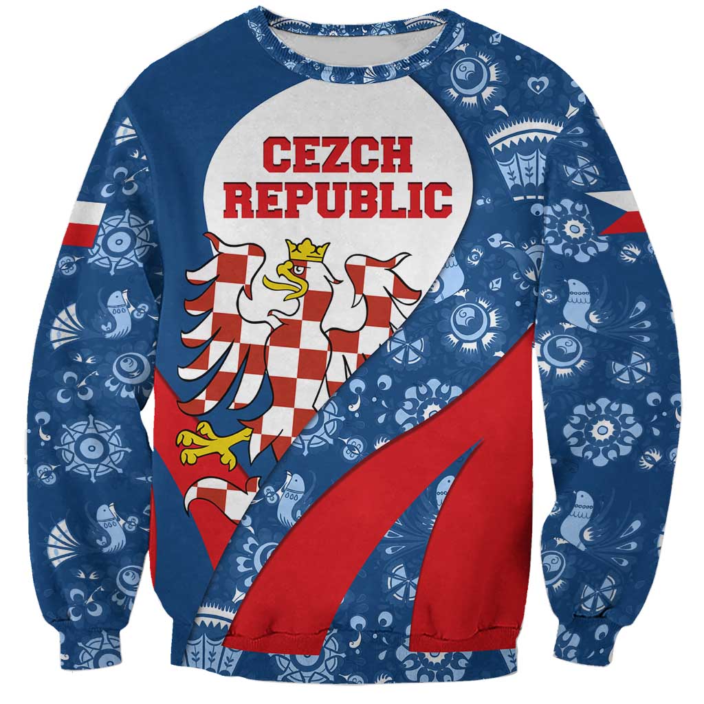 Czech Republic Sweatshirt with Blue Red Folk Pattern Design and National Lion Emblem - Wonder Print Shop