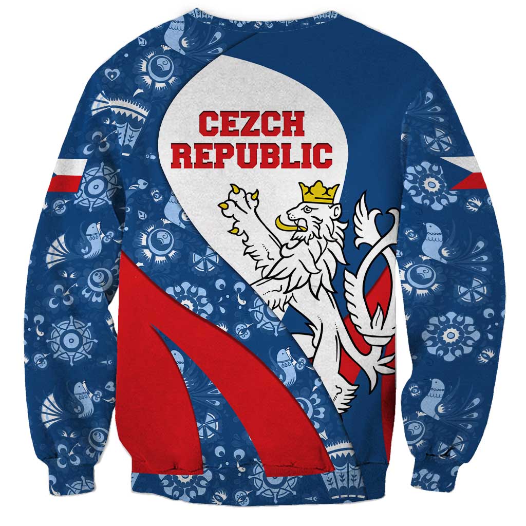 Czech Republic Sweatshirt with Blue Red Folk Pattern Design and National Lion Emblem - Wonder Print Shop