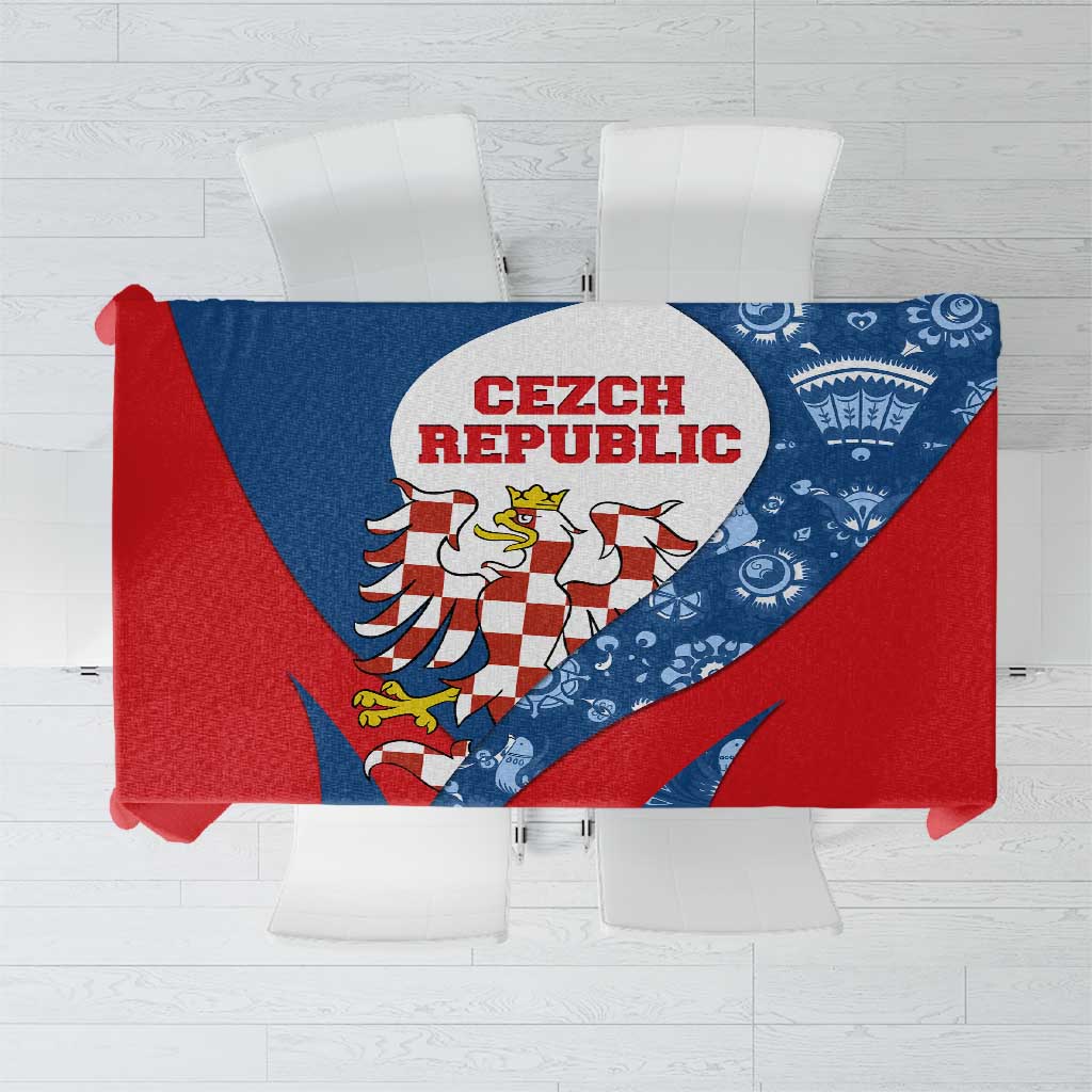Czech Republic Tablecloth with Blue Red Folk Pattern Design and National Lion Emblem - Wonder Print Shop