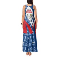 Czech Republic Tank Maxi Dress with Blue Red Folk Pattern Design and National Lion Emblem - Wonder Print Shop