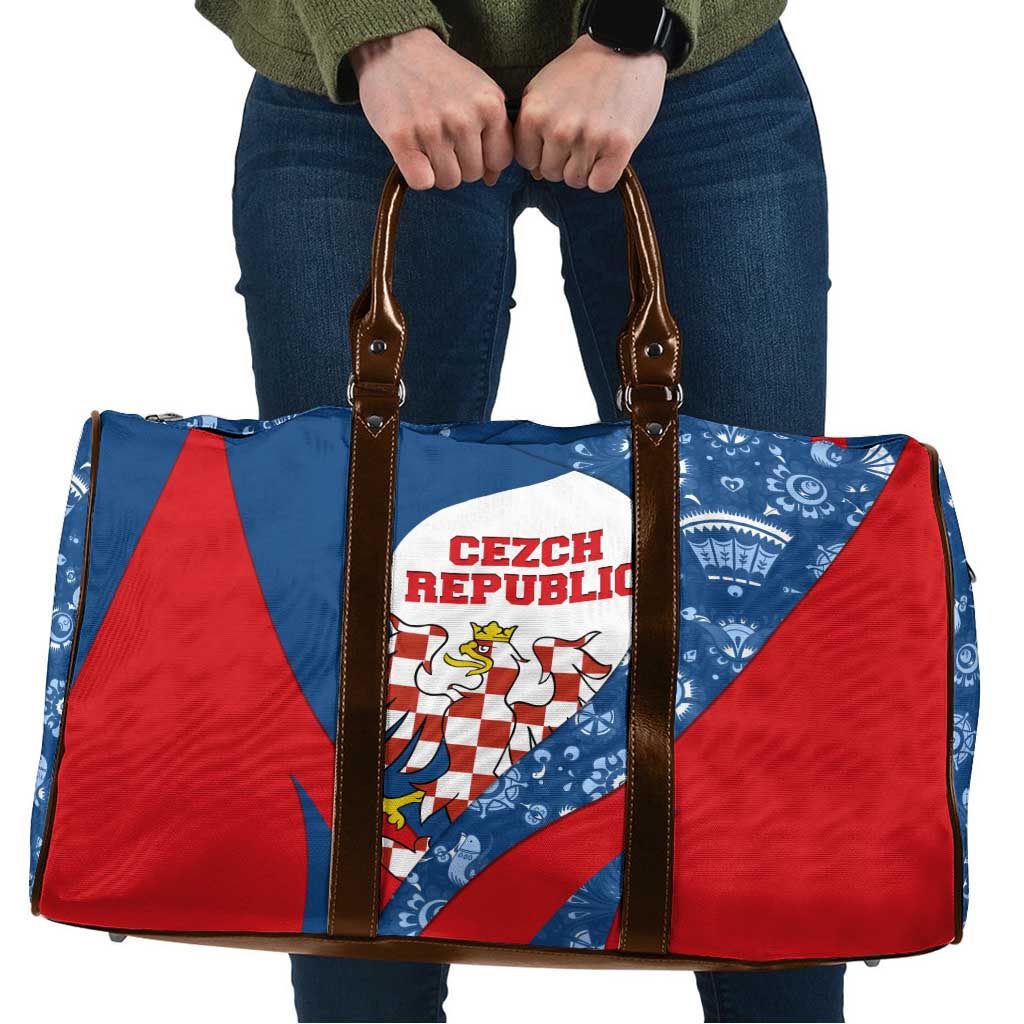 Czech Republic Travel Bag with Blue Red Folk Pattern Design and National Lion Emblem - Wonder Print Shop