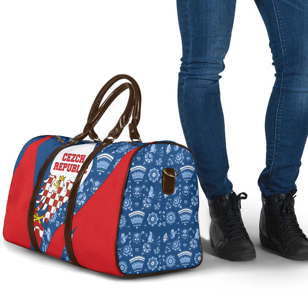 Czech Republic Travel Bag with Blue Red Folk Pattern Design and National Lion Emblem - Wonder Print Shop
