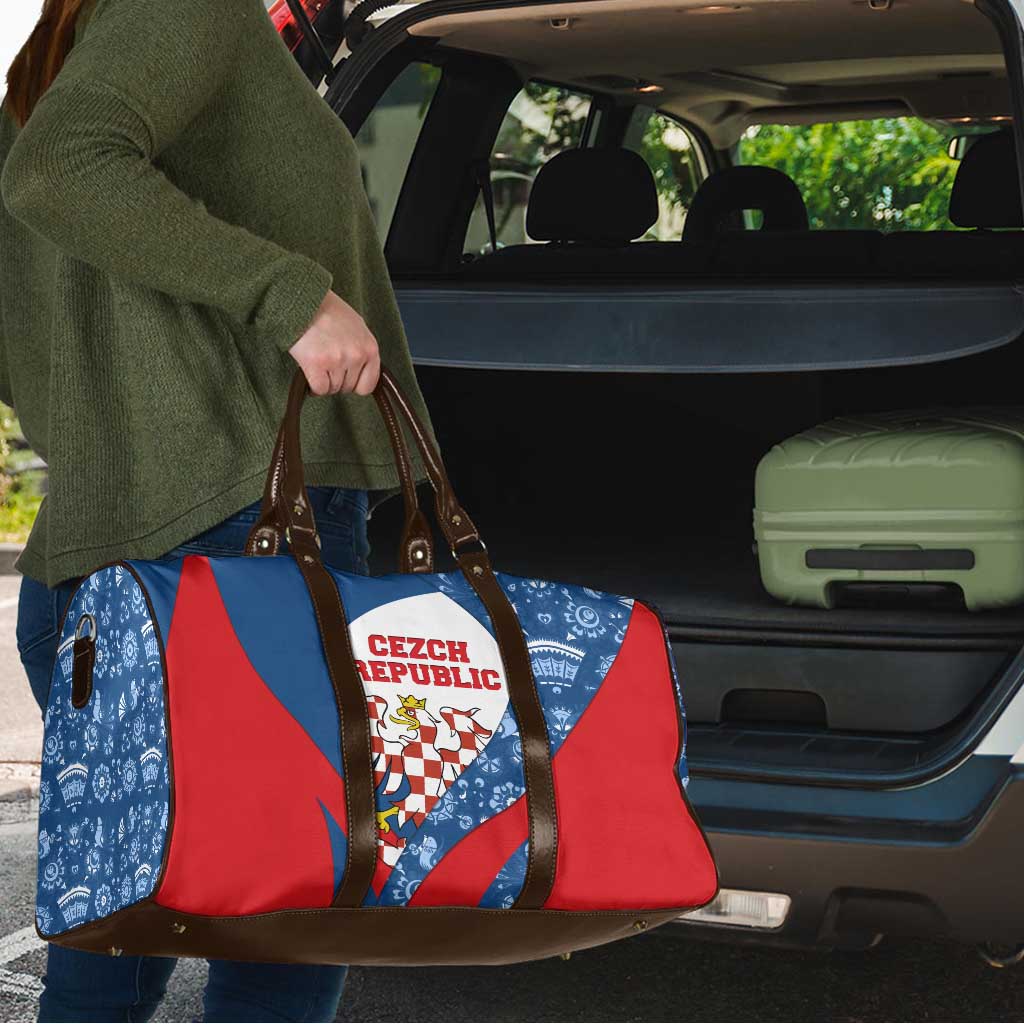 Czech Republic Travel Bag with Blue Red Folk Pattern Design and National Lion Emblem - Wonder Print Shop