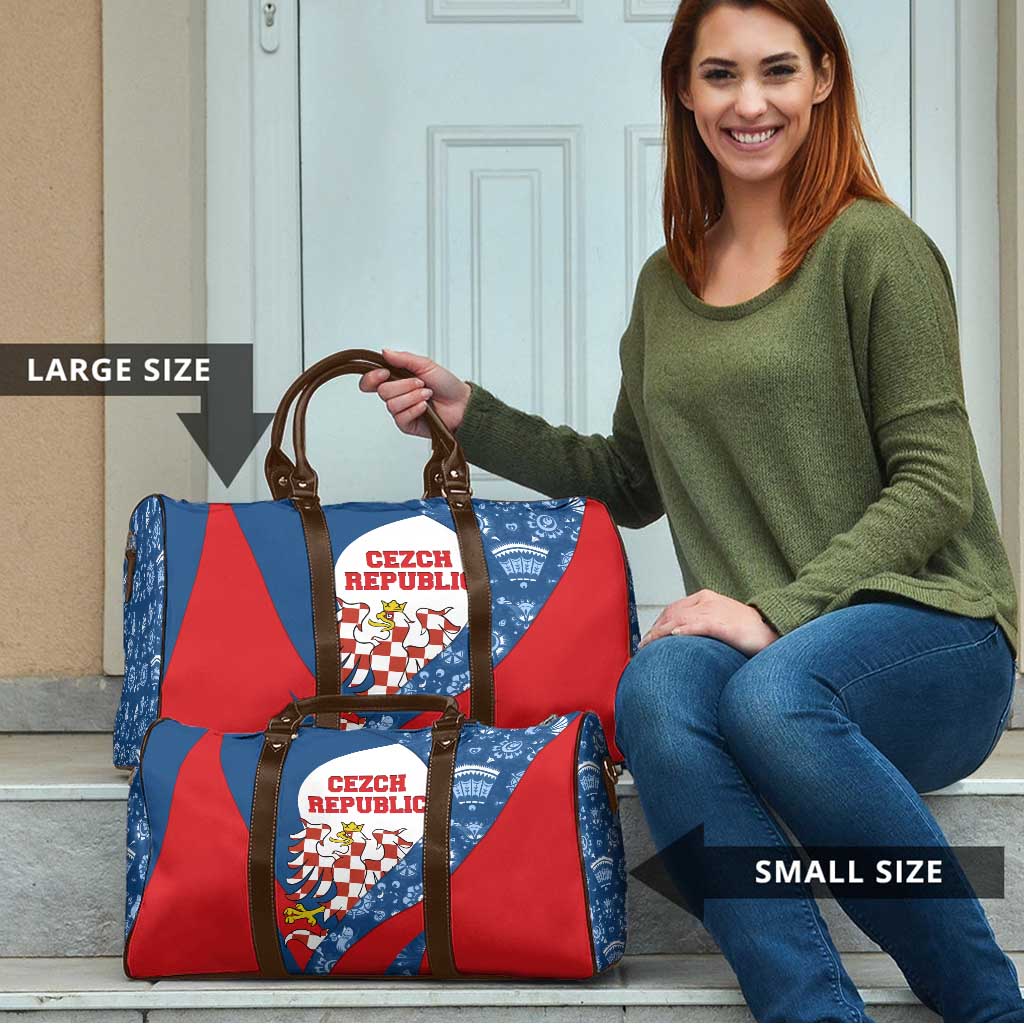 Czech Republic Travel Bag with Blue Red Folk Pattern Design and National Lion Emblem - Wonder Print Shop