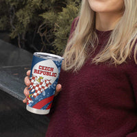 Czech Republic Tumbler Cup with Blue Red Folk Pattern Design and National Lion Emblem - Wonder Print Shop