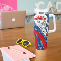 Czech Republic Tumbler With Handle with Blue Red Folk Pattern Design and National Lion Emblem - Wonder Print Shop