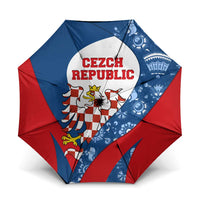 Czech Republic Umbrella with Blue Red Folk Pattern Design and National Lion Emblem - Wonder Print Shop