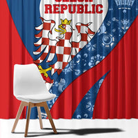 Czech Republic Window Curtain with Blue Red Folk Pattern Design and National Lion Emblem - Wonder Print Shop
