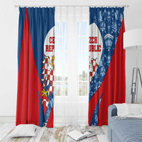 Czech Republic Window Curtain with Blue Red Folk Pattern Design and National Lion Emblem - Wonder Print Shop