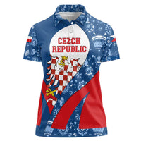 Czech Republic Women Polo Shirt with Blue Red Folk Pattern Design and National Lion Emblem - Wonder Print Shop