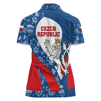 Czech Republic Women Polo Shirt with Blue Red Folk Pattern Design and National Lion Emblem - Wonder Print Shop