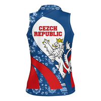 Czech Republic Women Sleeveless Polo Shirt with Blue Red Folk Pattern Design and National Lion Emblem - Wonder Print Shop