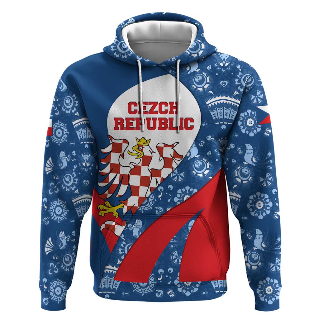 Czech Republic Zip Hoodie with Blue Red Folk Pattern Design and National Lion Emblem - Wonder Print Shop