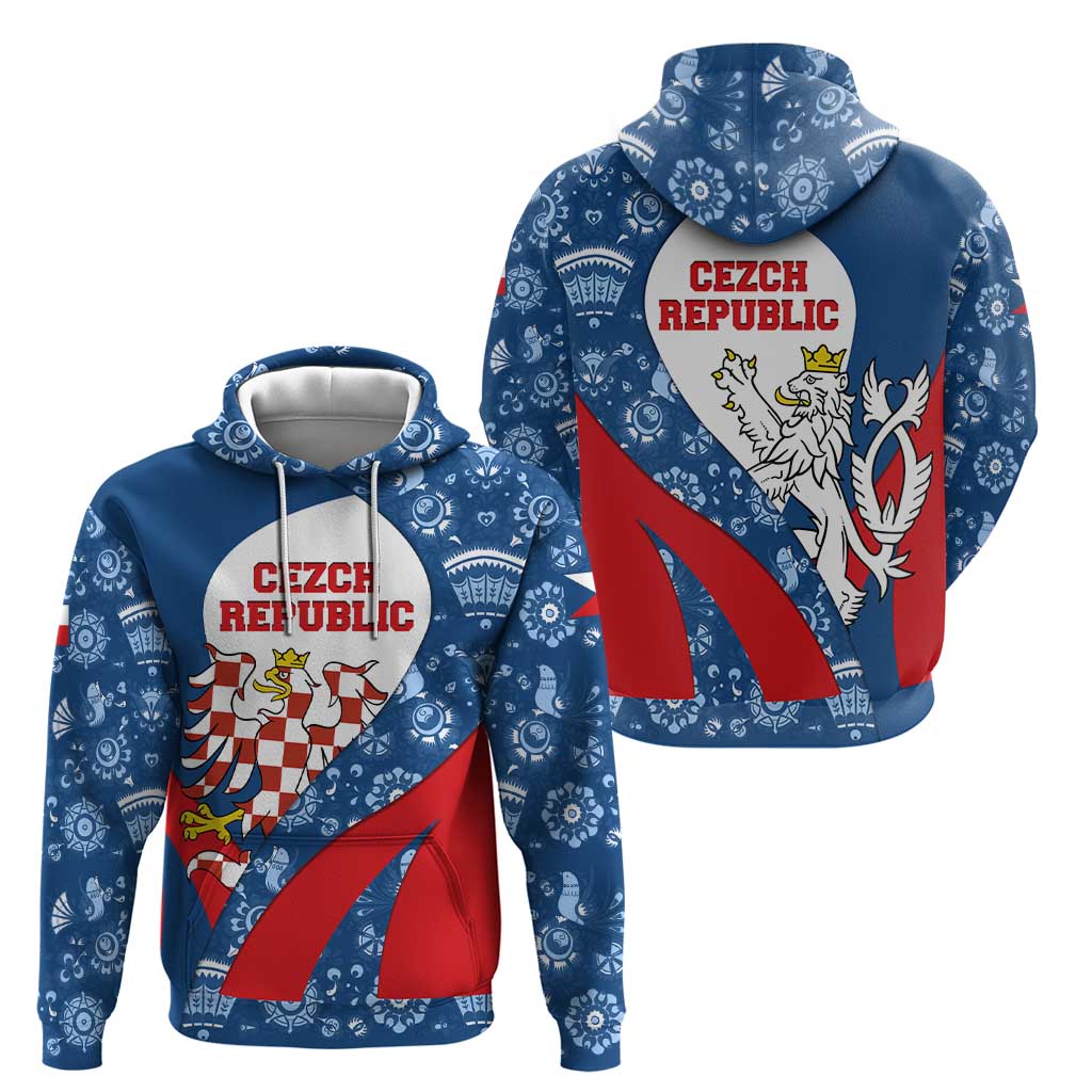 Czech Republic Zip Hoodie with Blue Red Folk Pattern Design and National Lion Emblem - Wonder Print Shop