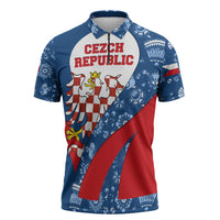 Czech Republic Zipper Polo Shirt with Blue Red Folk Pattern Design and National Lion Emblem - Wonder Print Shop