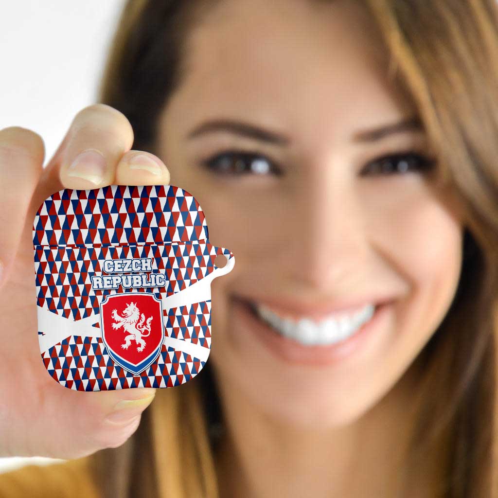 Czech Republic AirPods Case with Red Blue Geometric Design and National Lion Shield - Wonder Print Shop