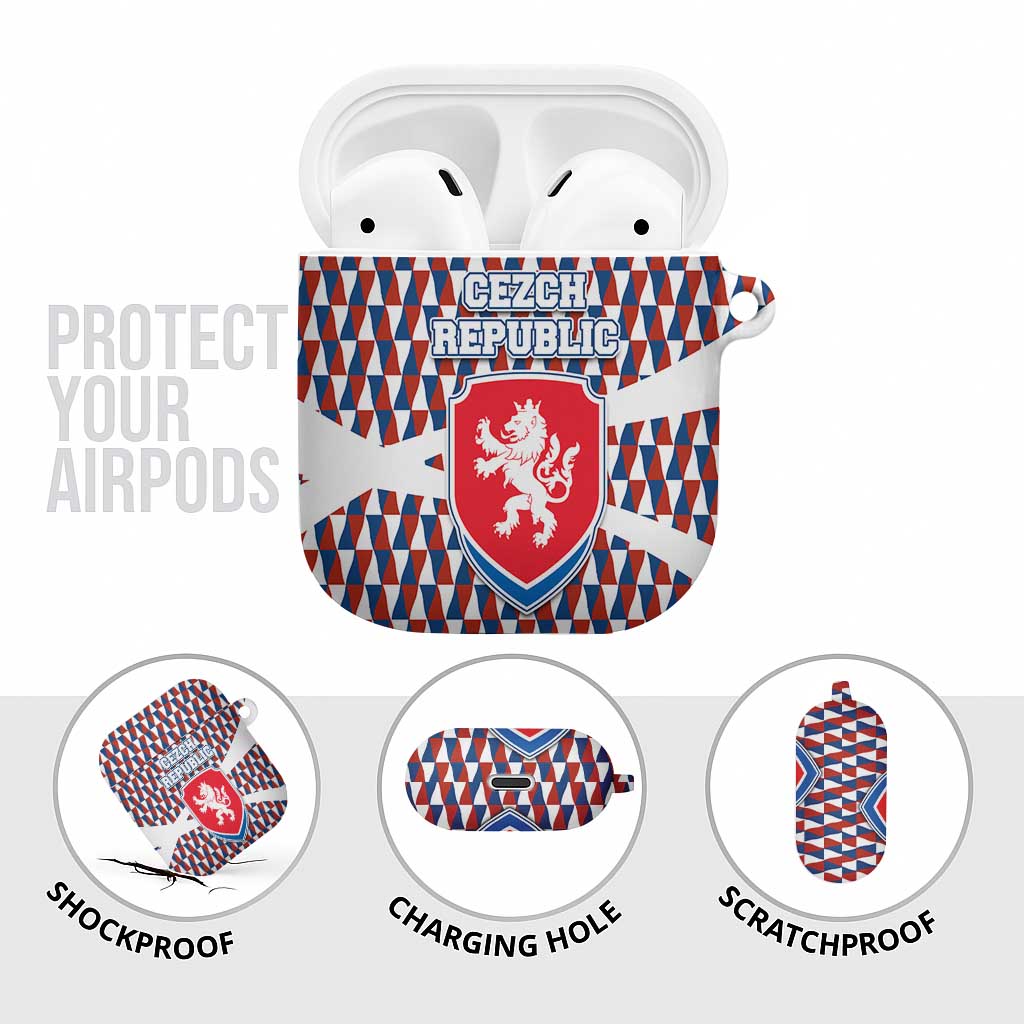 Czech Republic AirPods Case with Red Blue Geometric Design and National Lion Shield - Wonder Print Shop