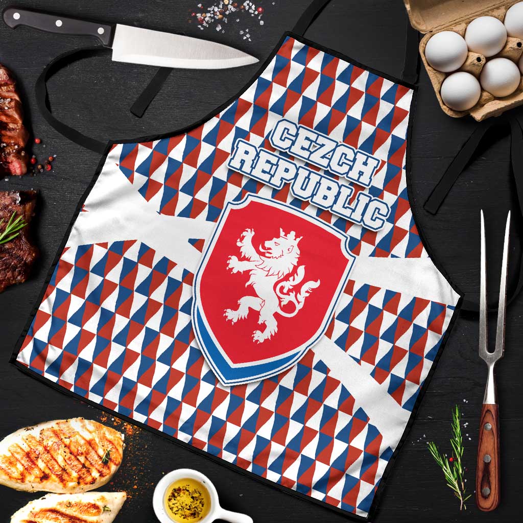 Czech Republic Apron with Red Blue Geometric Design and National Lion Shield - Wonder Print Shop