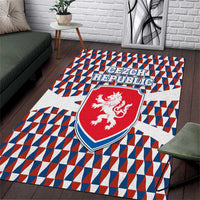 Czech Republic Area Rug with Red Blue Geometric Design and National Lion Shield - Wonder Print Shop