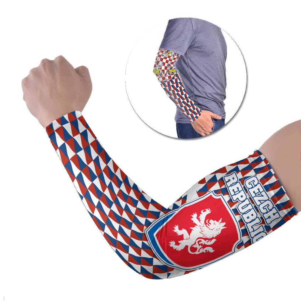 Czech Republic Arm Sleeves with Red Blue Geometric Design and National Lion Shield - Wonder Print Shop