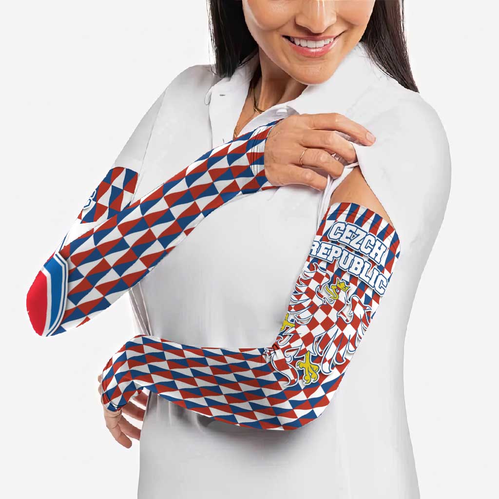 Czech Republic Arm Sleeves with Red Blue Geometric Design and National Lion Shield - Wonder Print Shop