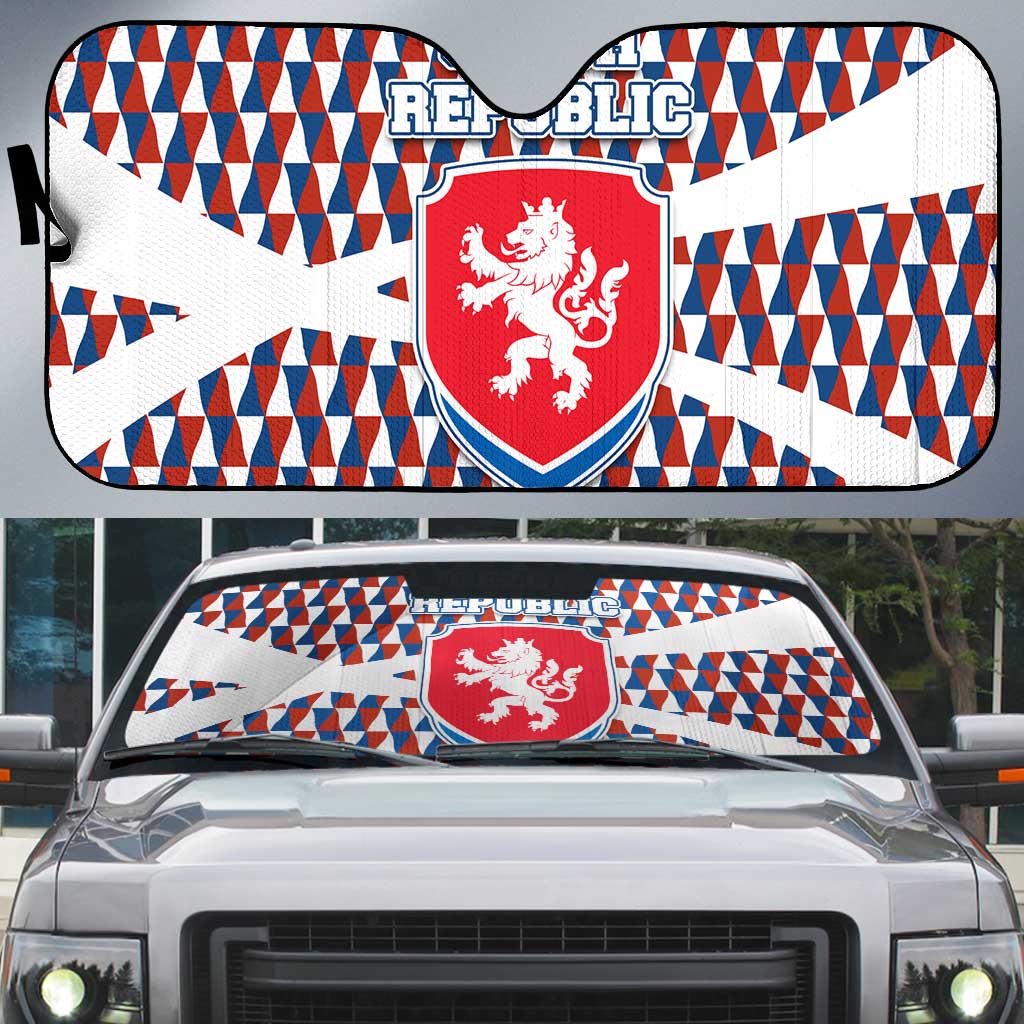 Czech Republic Auto Sun Shade with Red Blue Geometric Design and National Lion Shield - Wonder Print Shop
