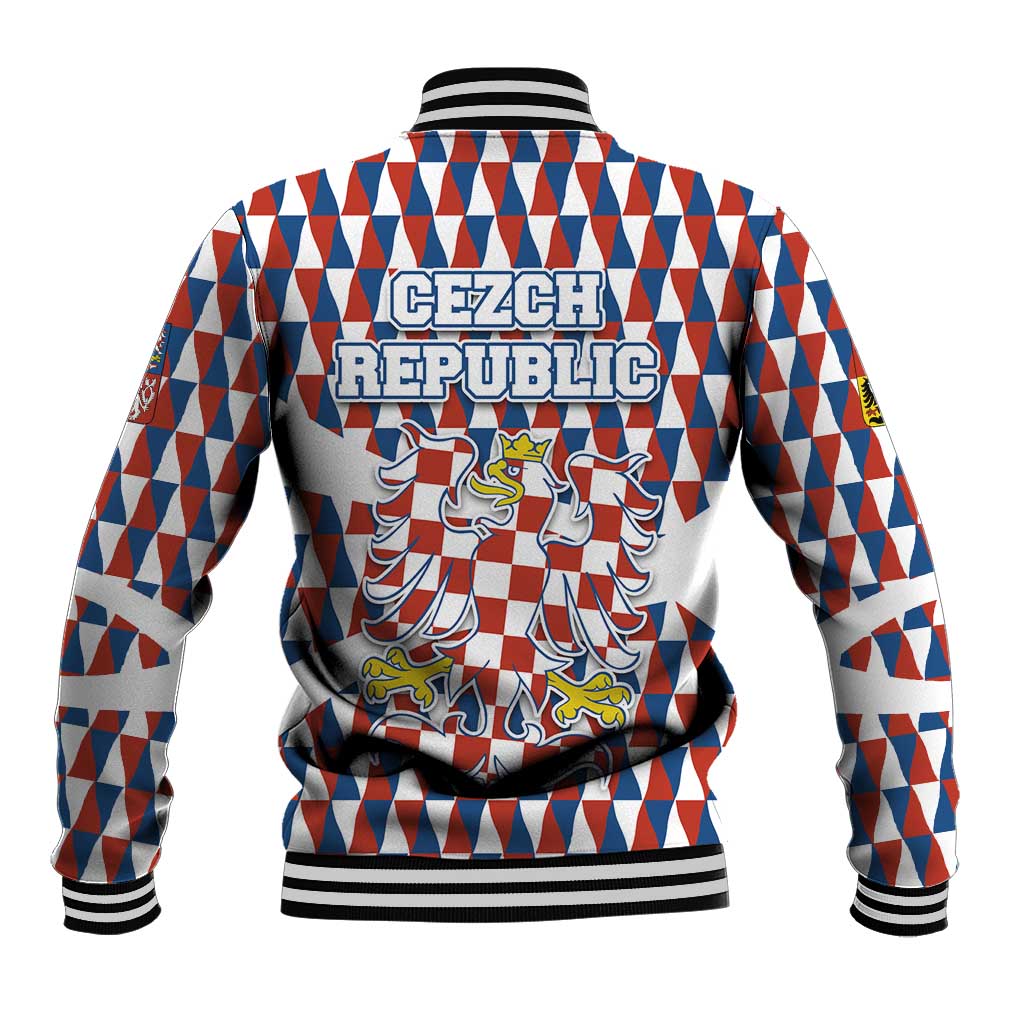Czech Republic Baseball Jacket with Red Blue Geometric Design and National Lion Shield - Wonder Print Shop