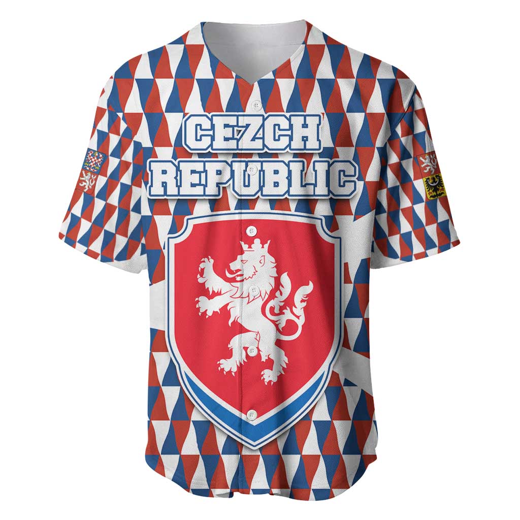 Czech Republic Baseball Jersey with Red Blue Geometric Design and National Lion Shield - Wonder Print Shop