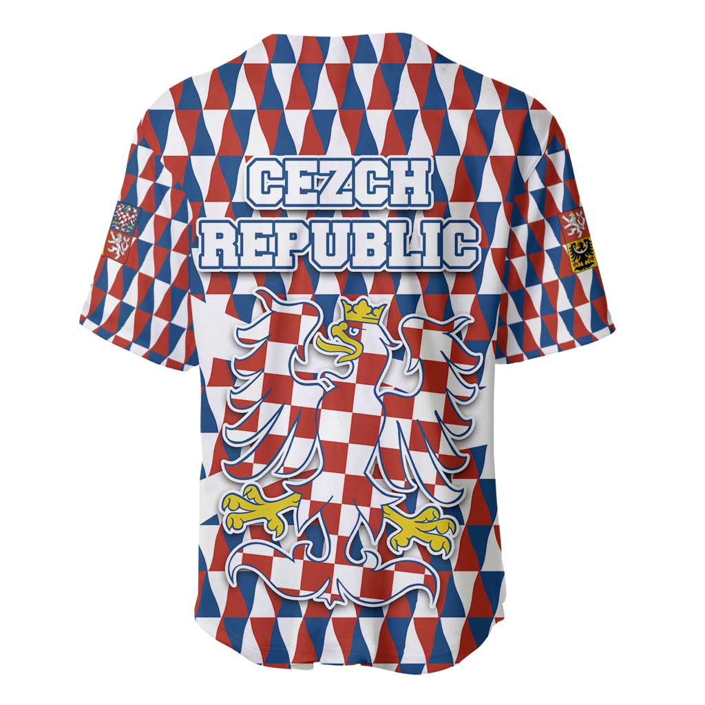 Czech Republic Baseball Jersey with Red Blue Geometric Design and National Lion Shield - Wonder Print Shop