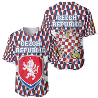 Czech Republic Baseball Jersey with Red Blue Geometric Design and National Lion Shield - Wonder Print Shop