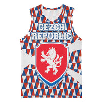 Czech Republic Basketball Jersey with Red Blue Geometric Design and National Lion Shield - Wonder Print Shop