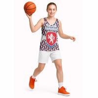 Czech Republic Basketball Jersey with Red Blue Geometric Design and National Lion Shield - Wonder Print Shop