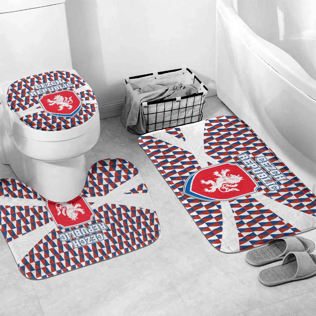Czech Republic Bathroom Set with Red Blue Geometric Design and National Lion Shield - Wonder Print Shop