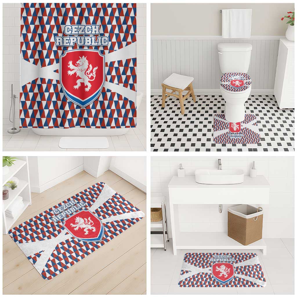 Czech Republic Bathroom Set with Red Blue Geometric Design and National Lion Shield - Wonder Print Shop
