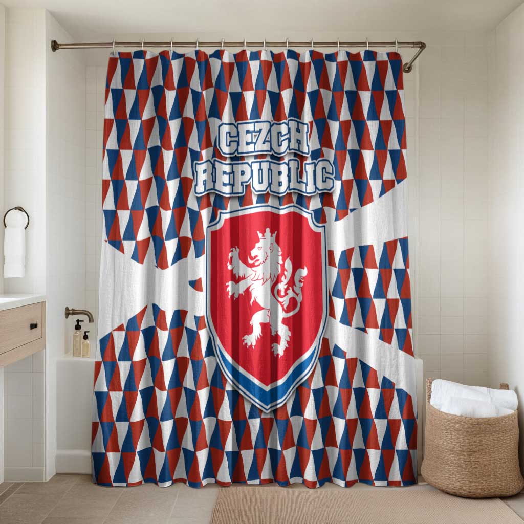 Czech Republic Bathroom Set with Red Blue Geometric Design and National Lion Shield - Wonder Print Shop