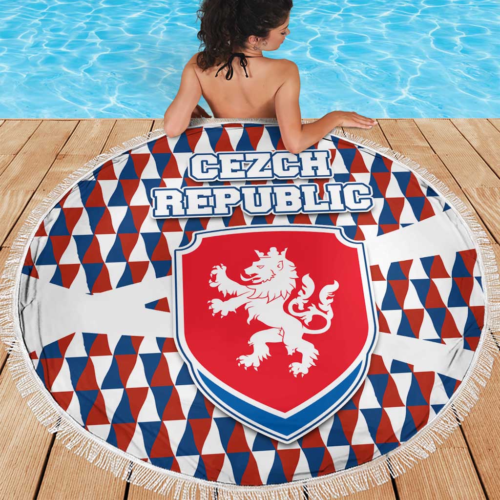 Czech Republic Beach Blanket with Red Blue Geometric Design and National Lion Shield - Wonder Print Shop