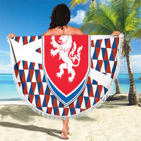 Czech Republic Beach Blanket with Red Blue Geometric Design and National Lion Shield - Wonder Print Shop