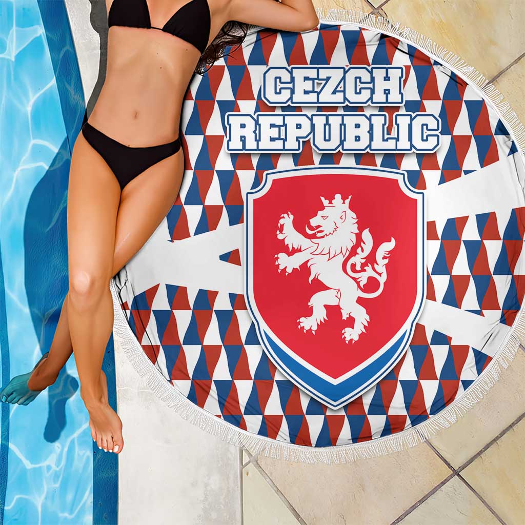 Czech Republic Beach Blanket with Red Blue Geometric Design and National Lion Shield - Wonder Print Shop