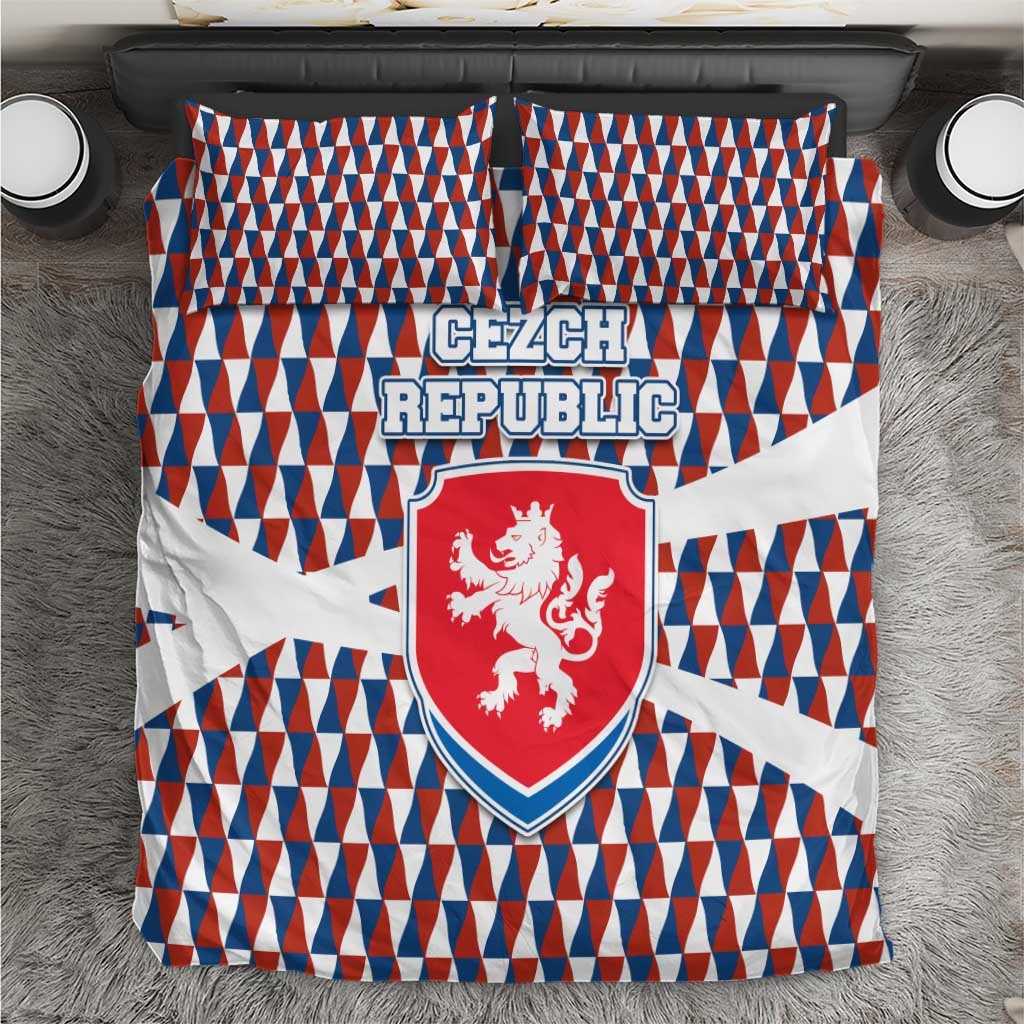 Czech Republic Bedding Set with Red Blue Geometric Design and National Lion Shield - Wonder Print Shop