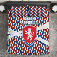 Czech Republic Bedding Set with Red Blue Geometric Design and National Lion Shield - Wonder Print Shop