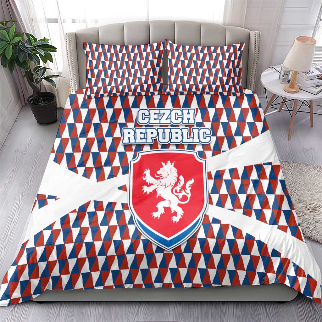 Czech Republic Bedding Set with Red Blue Geometric Design and National Lion Shield - Wonder Print Shop