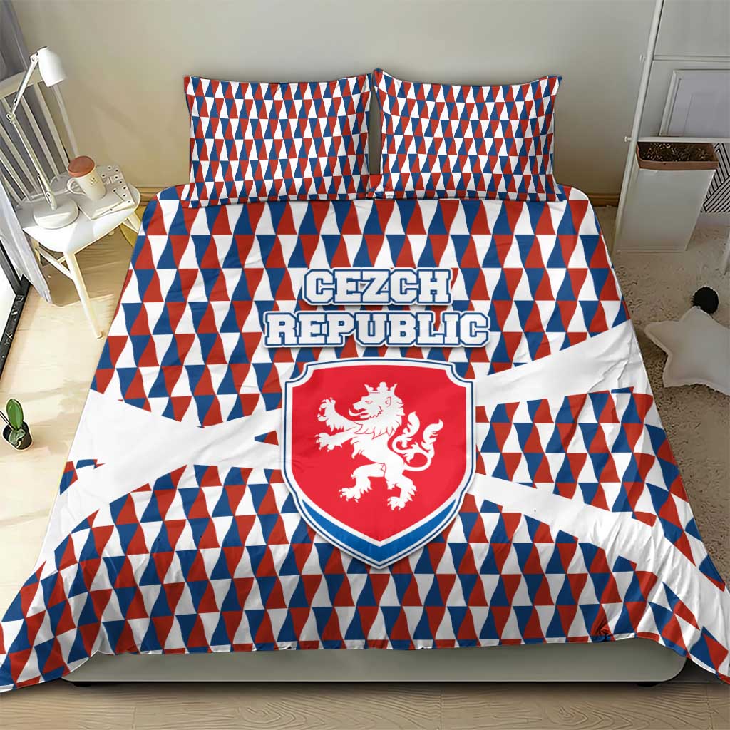 Czech Republic Bedding Set with Red Blue Geometric Design and National Lion Shield - Wonder Print Shop