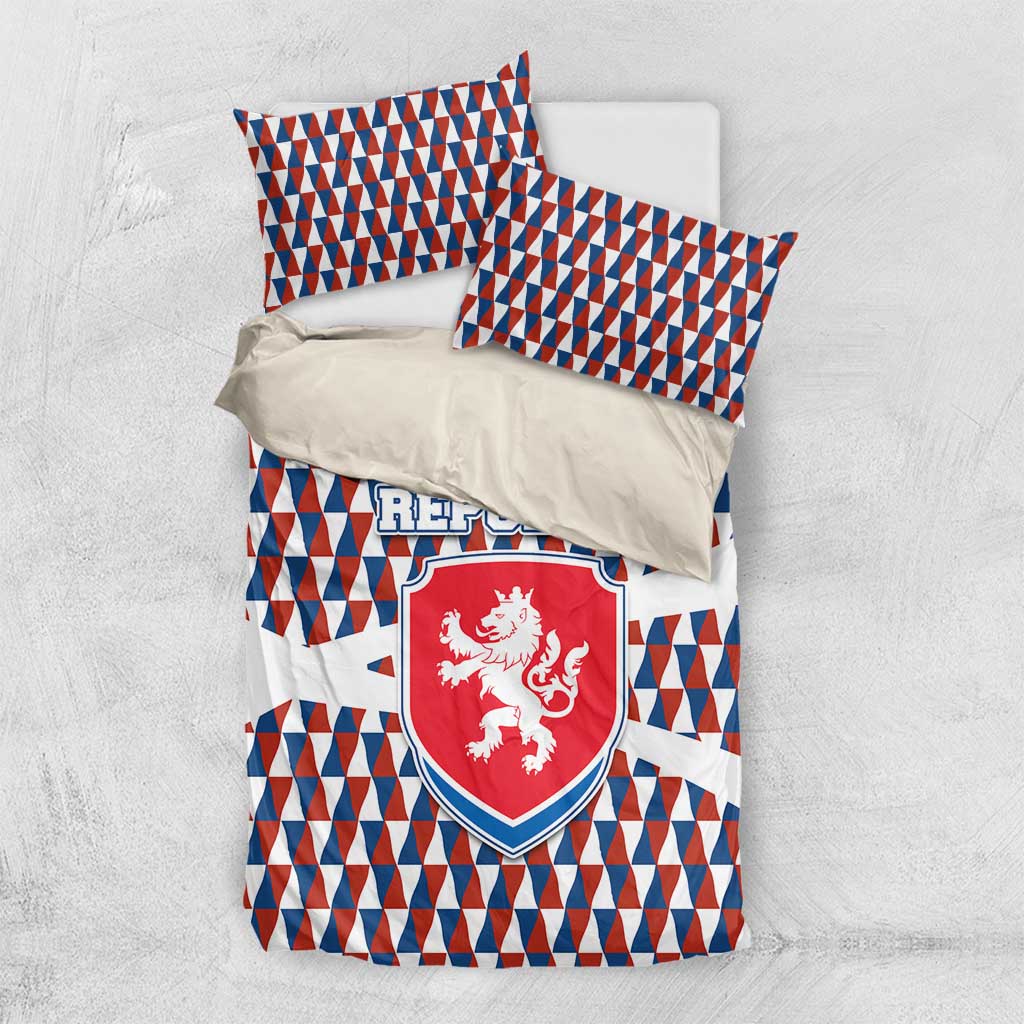 Czech Republic Bedding Set with Red Blue Geometric Design and National Lion Shield - Wonder Print Shop