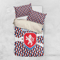 Czech Republic Bedding Set with Red Blue Geometric Design and National Lion Shield - Wonder Print Shop