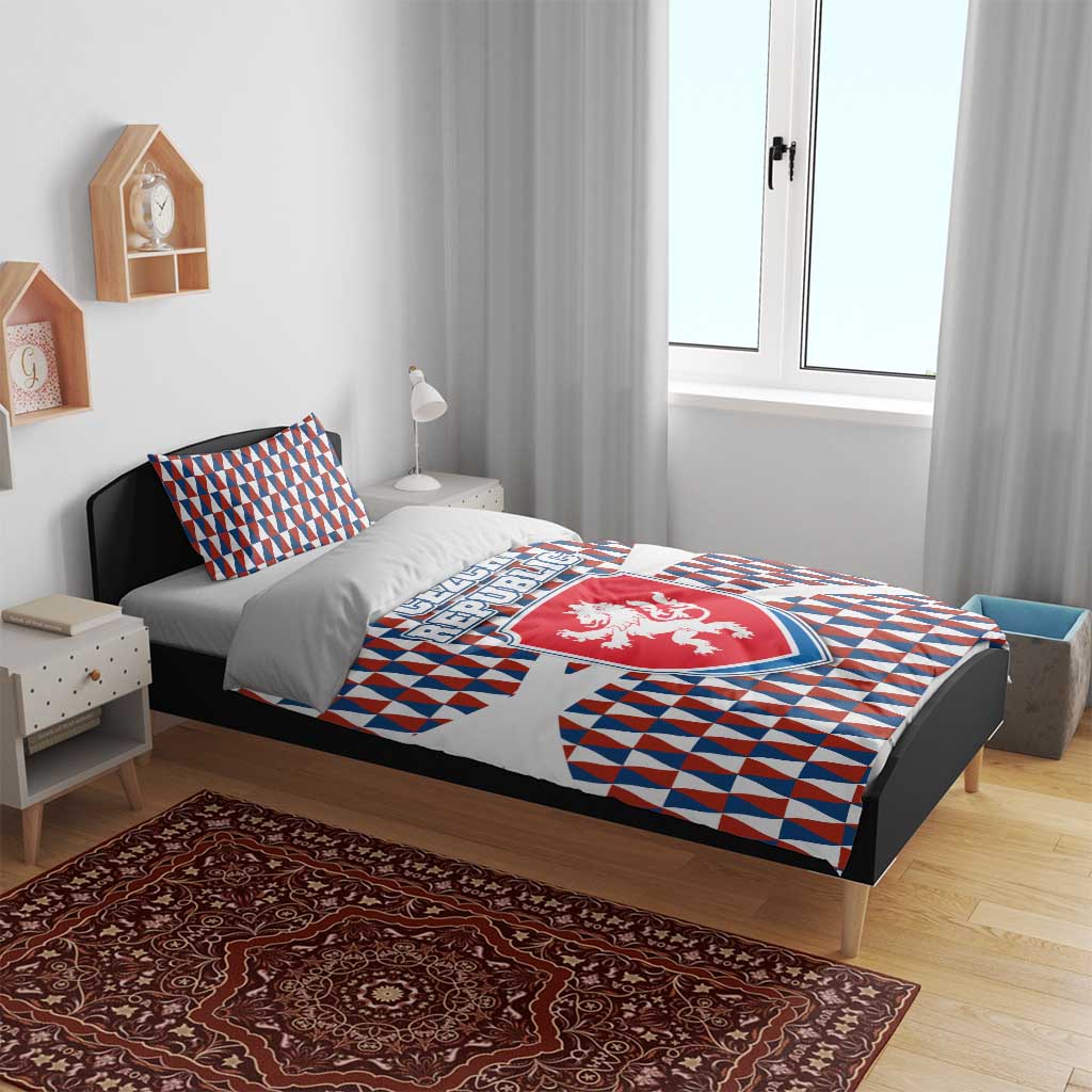 Czech Republic Bedding Set with Red Blue Geometric Design and National Lion Shield - Wonder Print Shop