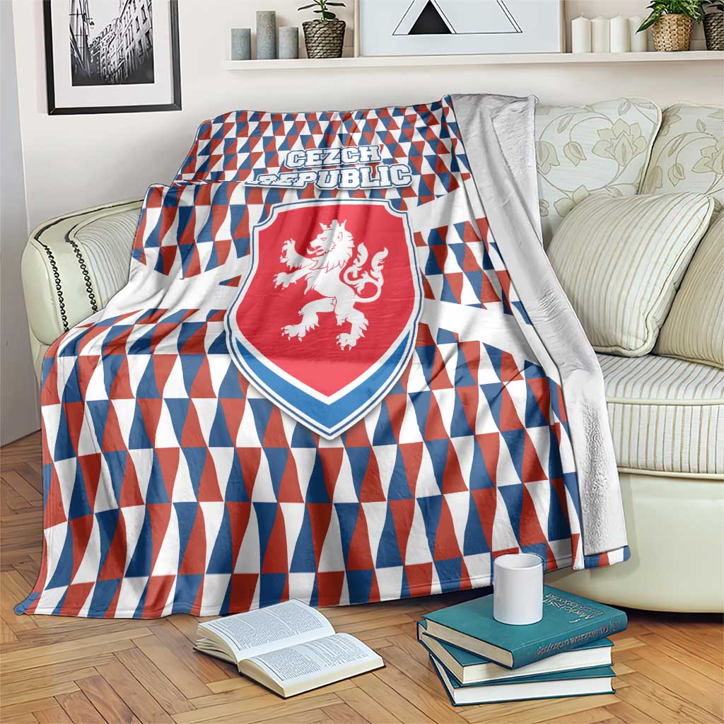 Czech Republic Blanket with Red Blue Geometric Design and National Lion Shield - Wonder Print Shop